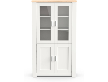 Armário POEMA Cristaleira (Branco - Carvalho - 2 Prateleiras - 2 Portas - 185x106x41cm)