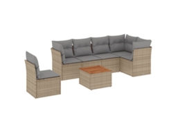 Conjunto de 7 Sofás para Jardim com Almofadões Vime Pe Bege MAISON EXCLUSIVE (7 pcs)