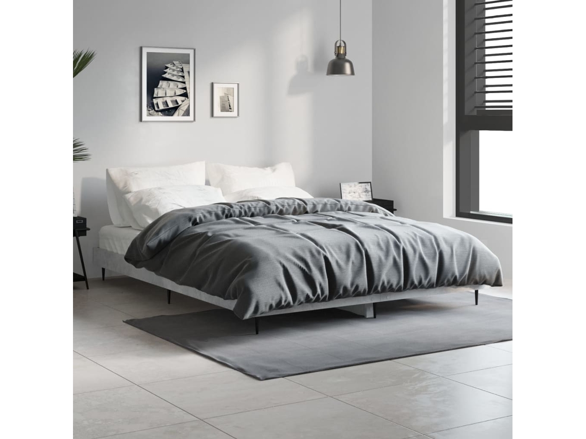 Vidaxl Estrutura De Cama 135x190 Cm Derivados De Madeira Cinza Cimento