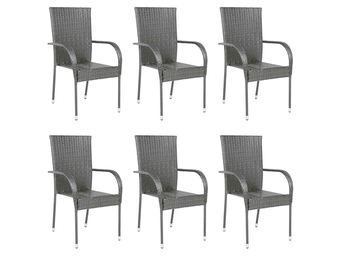 Cadeiras De Exterior Empilháveis 6 Pcs Vime Pe Cinzento Dkd Home Decor