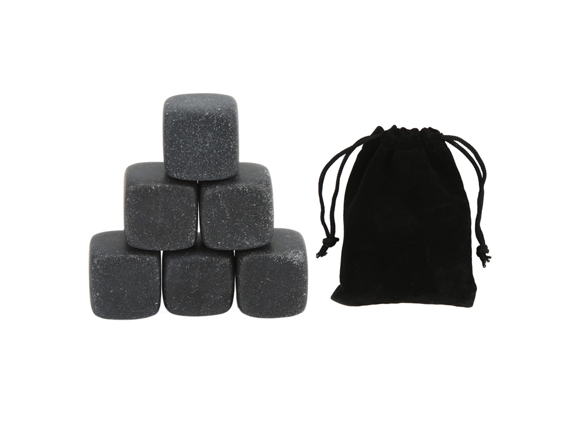 Conjunto 6 Pedras Basalto Uísque Bolsa Armazenamento BRILVIBERA