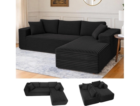 Sofá Modular De 105,sofá Em L Com Braços Largos, Tecido De Bombazine,chaise Longue,sem Necessidade De Montagem Comhoma