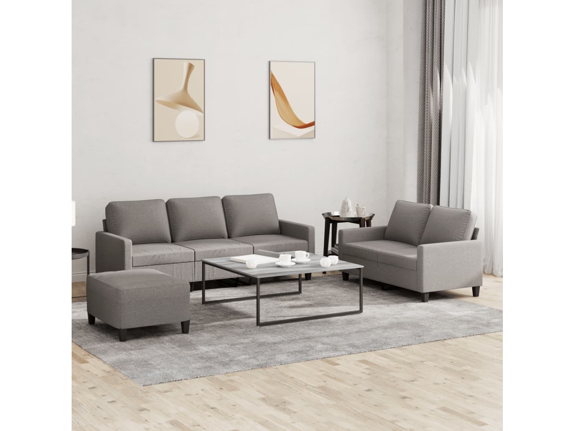 Vidaxl 3 Pcs Conjunto De Sofás Com Almofadões Tecido Cinza-acastanhado