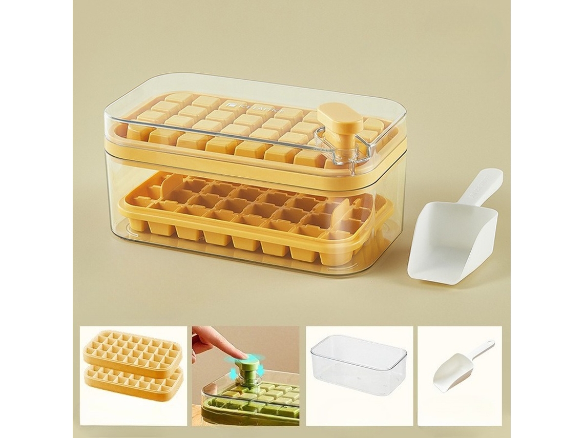 Forma De Gelo Com Tampa E Compartimento Para 64 Cubos, Abs E Pp, Ideal Para Bebidas, Café E Utilização No Congelador. Amarelo Hexinyigjly
