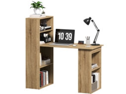 Mesa de Computador com Prateleira de Armazenamento e Estante Lateral, Carvalho ZACHARY