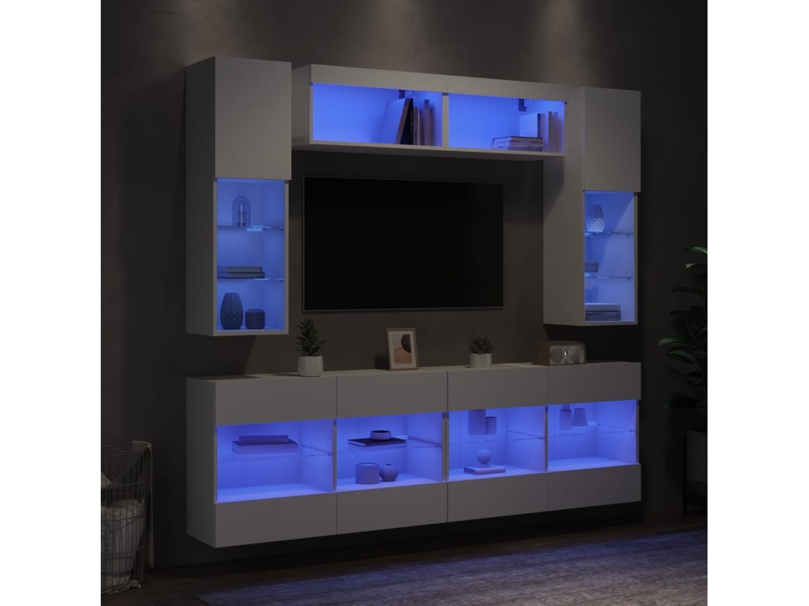 Vidaxl 6 Pcs Conjunto De Móveis De Parede Para Tv Com Luzes Led Branco