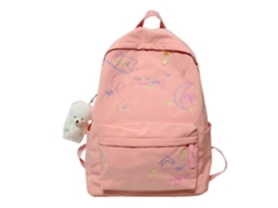 Mochila Escolar De Nylon Com Grande Capacidade E Pingente Charmoso, Ideal Para Viagens, Faculdade E Escola. Cor Rosa.