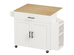 Isla De Cocina, Carrito De Cocina Com Ruedas, Com Encimera Abatible, Cajón, Estante, 120 X 68 X 85 Cm, Branco Zkaka