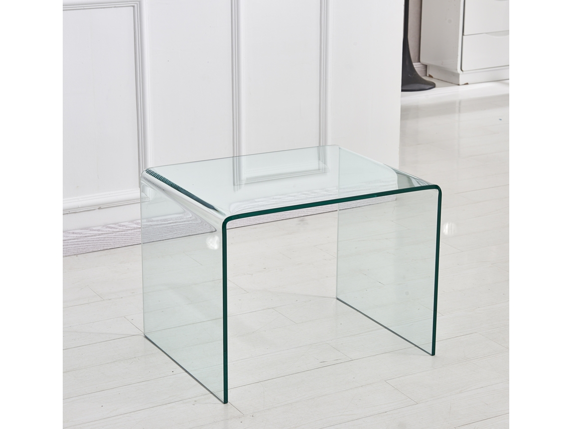 Mesa Apoio Vidro Curvo Design Transparente Sofá