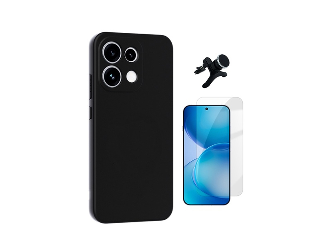 Kit Vidro Clearglass Capa Silicone Líquido Suporte Reforçado Phonecare Para Oppo Reno16 Fs 5g - Preto