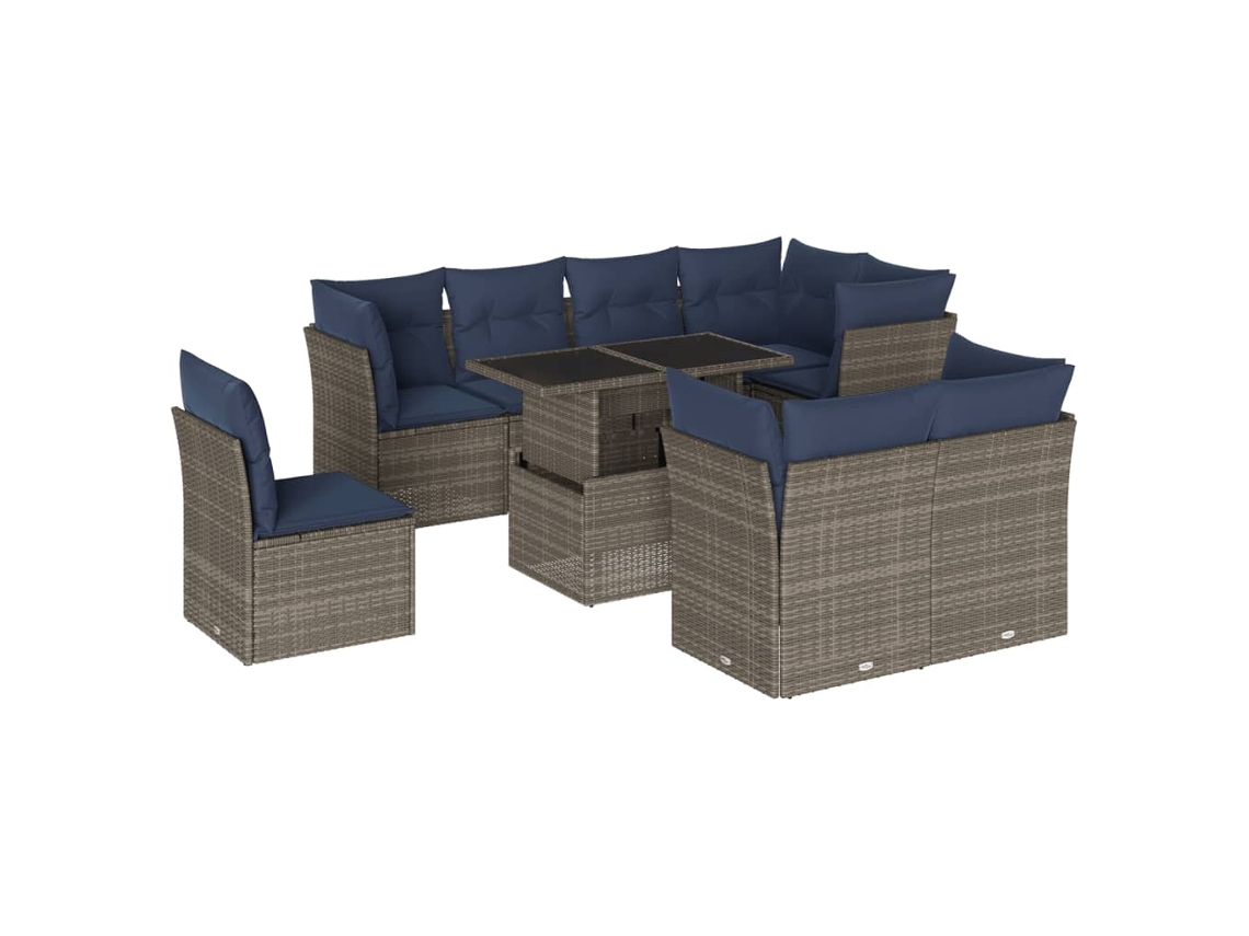 Conjunto de Sofá de Jardim, 9 Peças, Almofadas, Rattan Cinza MAISON EXCLUSIVE