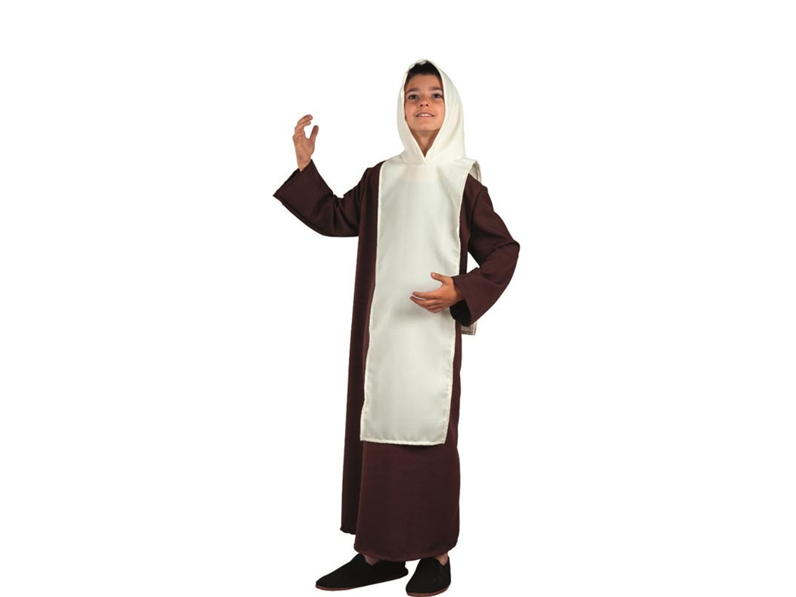 Fato de monge medieval castanho e branco para criança