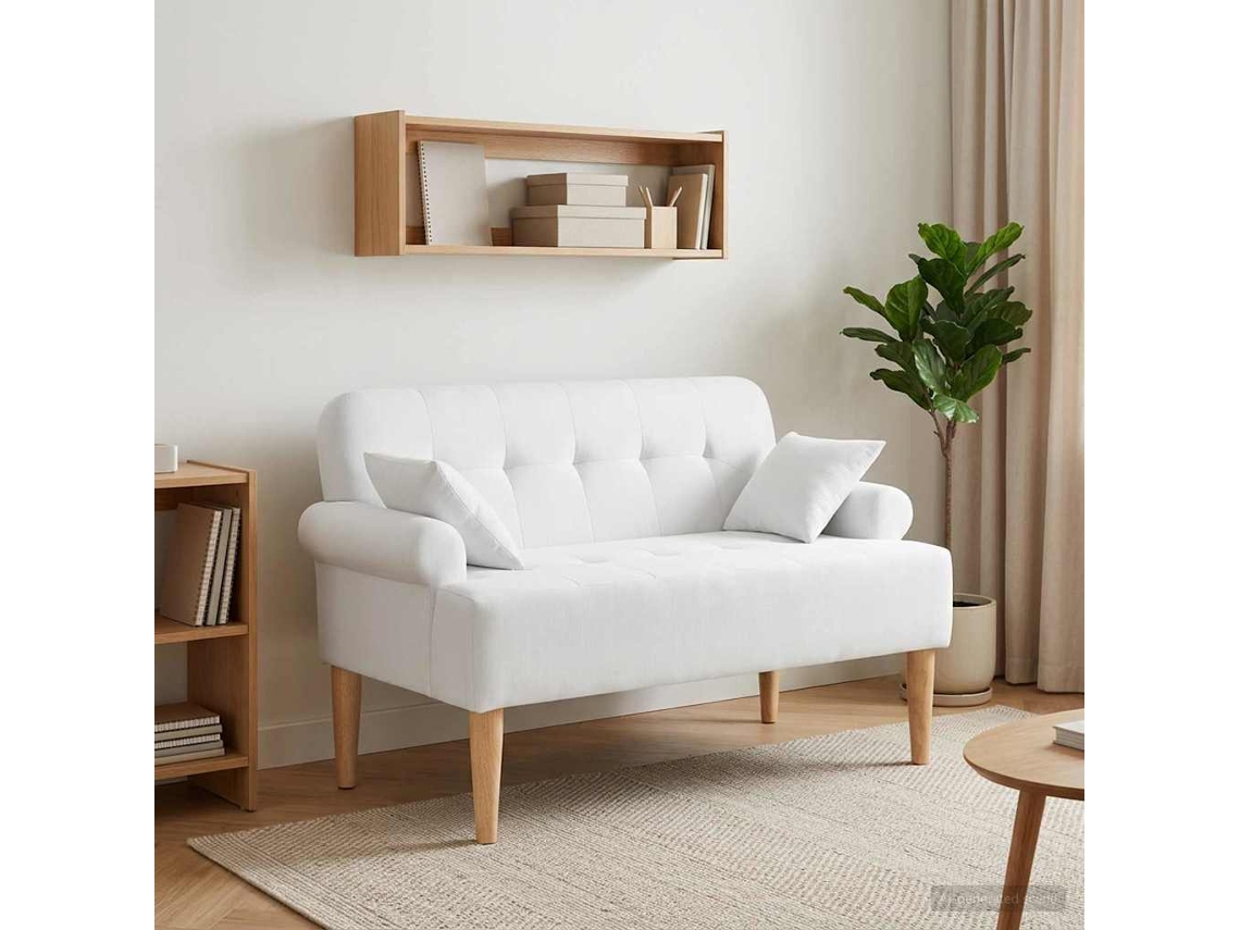 Vidaxl Sofá De Dois Lugares Com Botão Acolchoado Branco Tecido