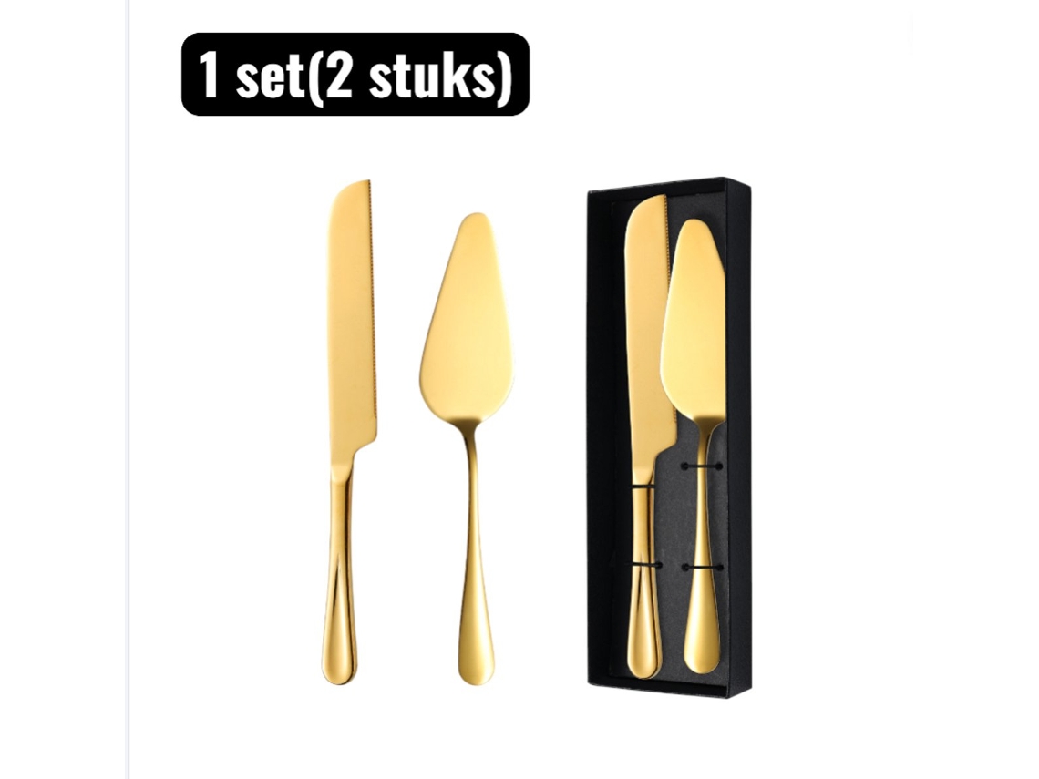 Conjunto 2 Utensílios Inoxidáveis Dourados Para Confeitaria, Cortador E Espátula Para Bolos E Pizza, Ideal Para Festas