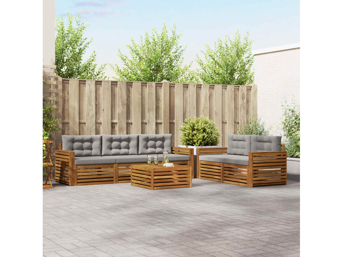 Vidaxl Conjunto De Sofás Para Exterior 6 Pcs Cinza Natural E Claro