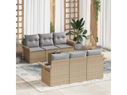 Vidaxl Conjunto De Sofá De Jardim 7 Unid. Bege E Cinza Vime Pe