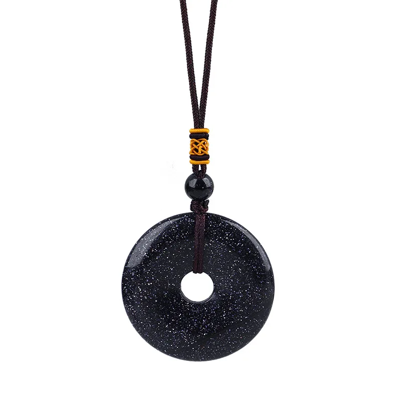 Colar com Anel de Cristal em Formato de Rosquinha para Cura Reiki Presente de Joia MDUG (arenito Azul)