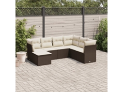 Conjunto de Sofás 7 Peças Jardim C/ Almofadões Vime Pe Castanho Dkd Home Decor