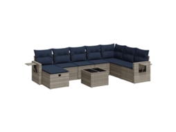 Conjunto de 9 Sofás para Jardim com Almofadões Vime Pe Cinzento MAISON EXCLUSIVE (90x200 cm)