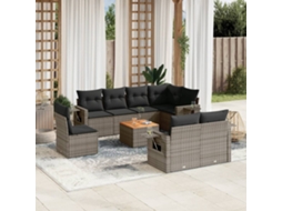 Vidaxl 9 Pcs Conjunto Sofás P/ Jardim Com Almofadões Vime Pe Cinzento
