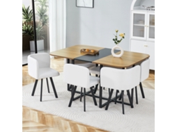 Conjunto De Mesa De Jantar Com Tampo Imitação De Madeira, Estrutura Metálica Preta, Para 4-6 Pessoas, Ideal Para Cozinha E Sala