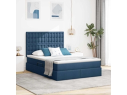 Vidaxl Cama De Armazenamento Led Com Colchão Azul 140 X 200 Cm Tecido