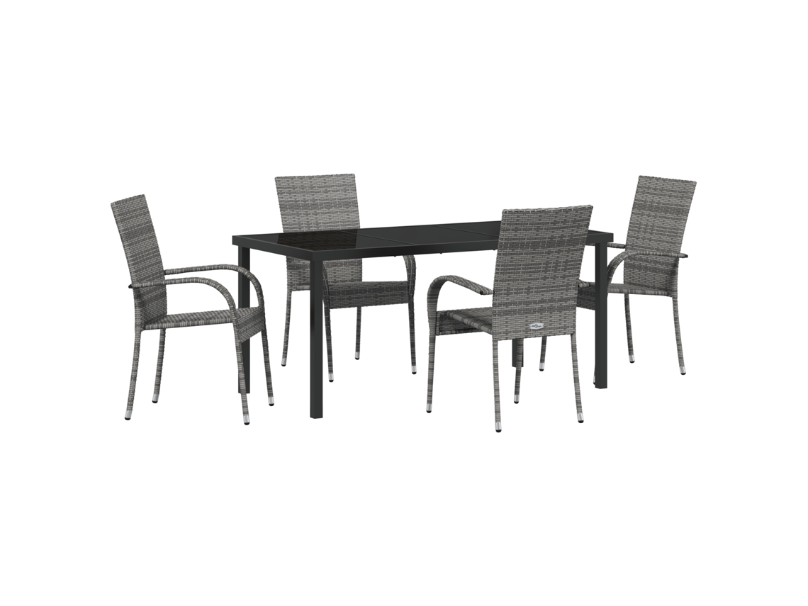 Conjunto 5 De Jantar De Vidaxl Cinzento Vime Pe