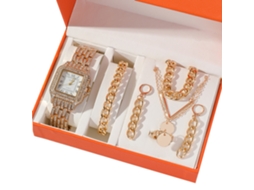 Conjunto de Presente Feminino com Relógio de Pulseira de Malha e Caixa Laranja SPQMENT