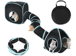 Tenda Interativa Dobrável para Gatos com Três Funções: Túnel, Tubo e Cubo, Efeito de Farfalhar, Casinha de Brincar, Ergonômico, Uso Diário STELASPLEN