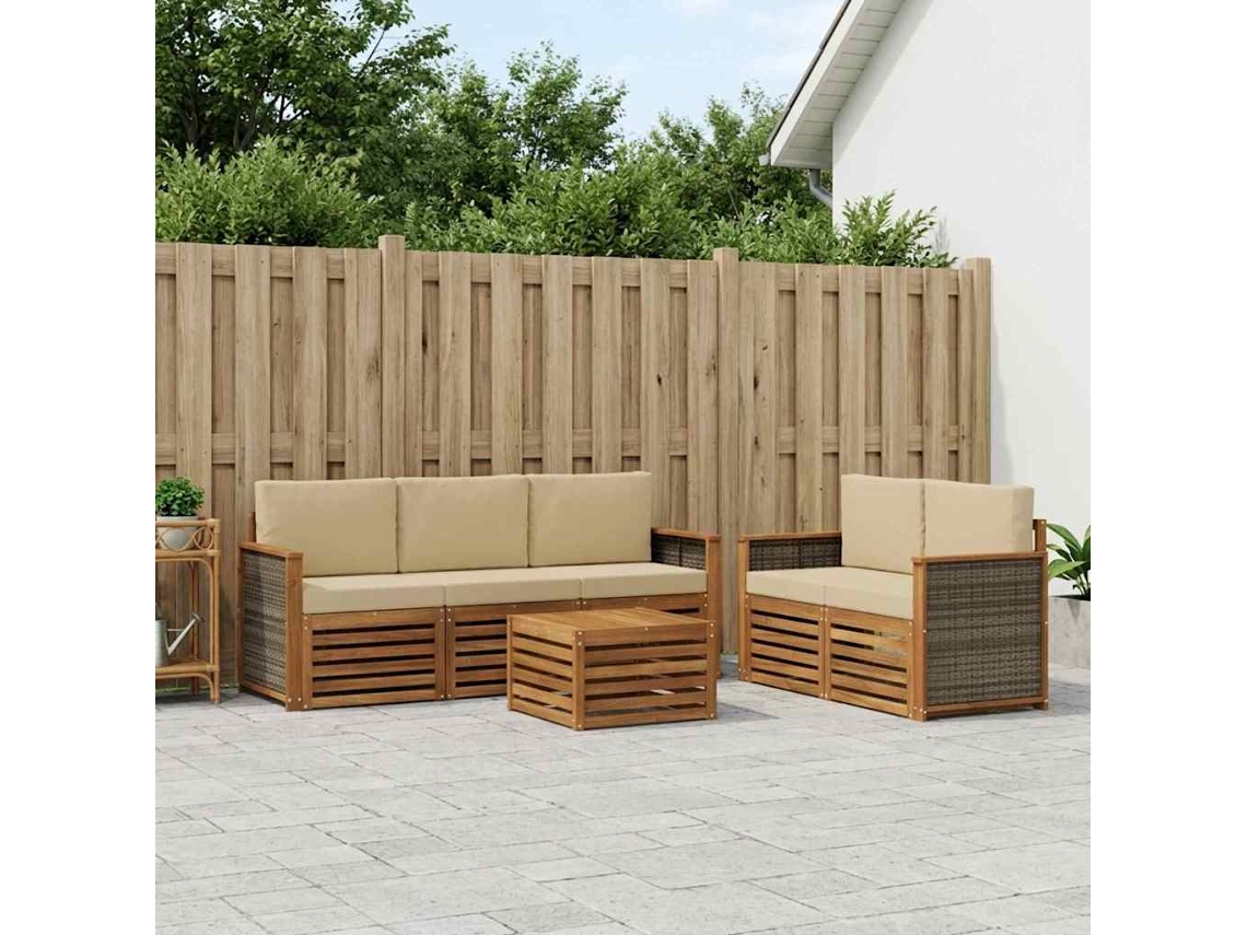 Vidaxl Conjunto De Sofás Para Exterior 6 Unid. Natural E Bege