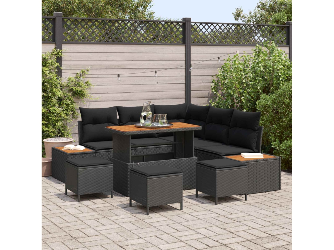 Vidaxl Conjunto De Sofá De Jardim 9 Unid. 8-número De Lugares Preto