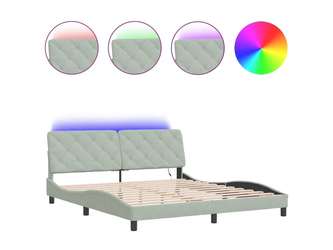 Estrutura de Cama com Led Sem Colchão Veludo Cinzento Claro MAISON EXCLUSIVE (180x200 cm)