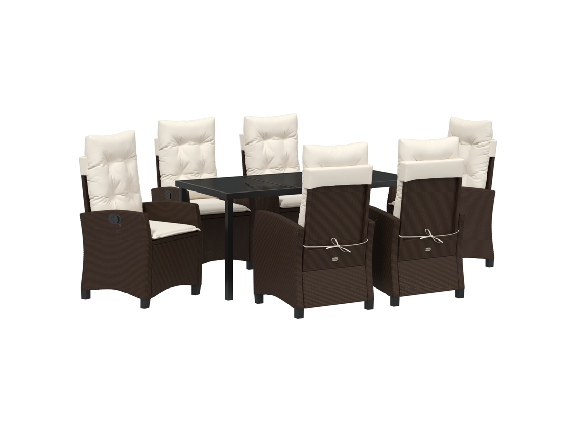 Conjunto 7 De Jantar De Jardim Vidaxl Com Almofadas Marrom Vime Poliéster