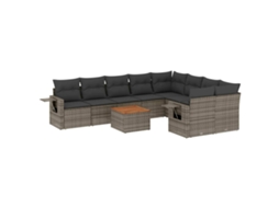 Maison Exclusive - 10 Pcs Conjunto Sofás De Jardim C/ Almofadões Vime Pe Cinzento