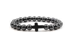 Pulseira Masculina Com Cruz, Turquesa Polida, Preta.