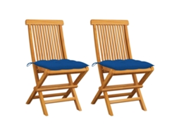 Cadeiras De Jardim C/ Almofadãµes Azuis 2 Pcs Teca Maciã§a DKD HOME DECOR