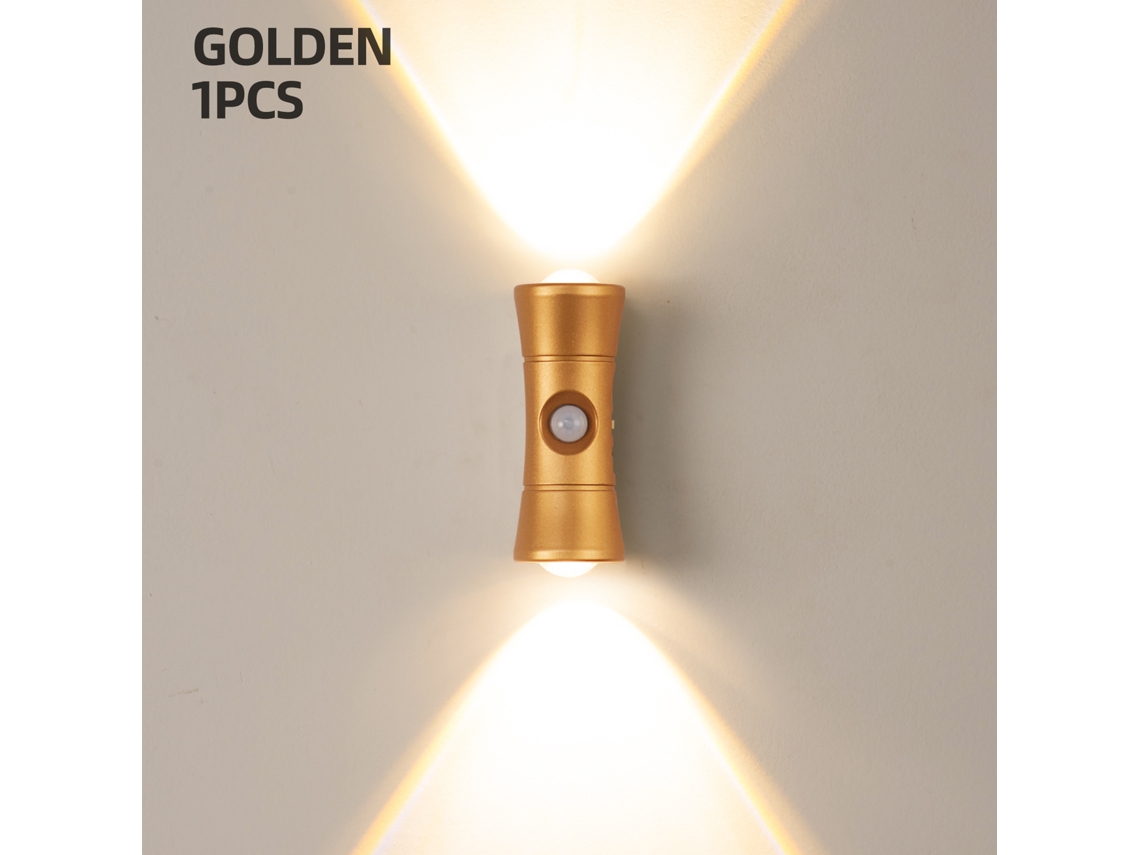 Luminária de Parede com Sensor de Movimento, 3 Cores de Luz, Bateria Recarregável, para Sala, Quarto Ou Corredor. Dourado CZHHMART