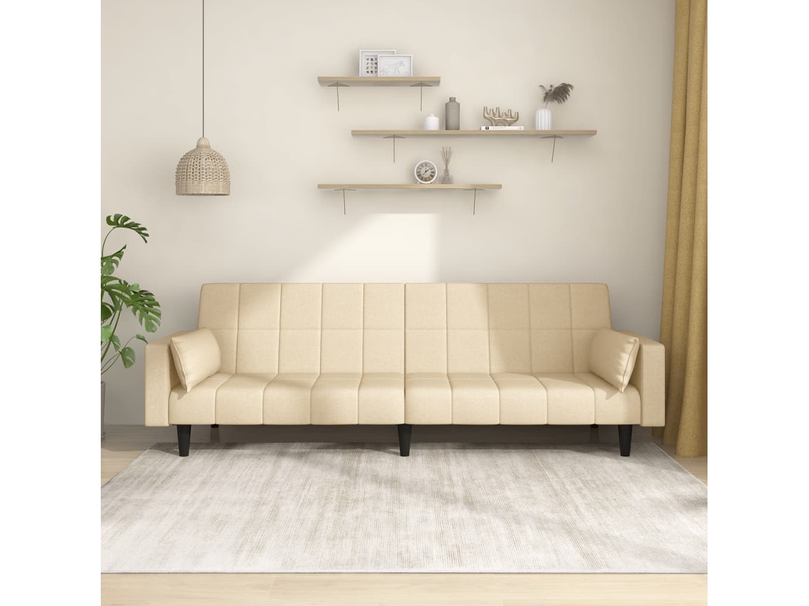 Vidaxl Sofá cama 2 Lugares com Duas Almofadas Tecido Cor Creme