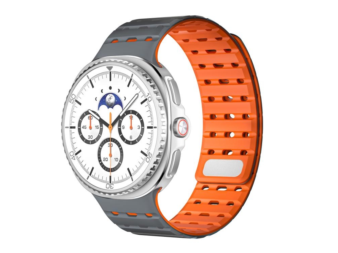 Bracelete para Samsung Galaxy Watch 8 / 8 Classic Silicone Magnético Respirável Cinza e Laranja XIAOMOYU