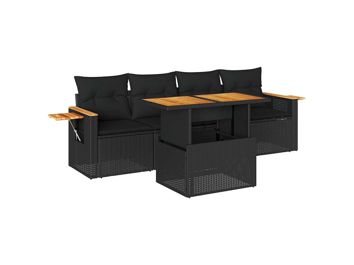 Conjunto Sofás de Jardim 5 Pcs com Almofadões Acácia e Vime Pe MAISON EXCLUSIVE (5 pcs)