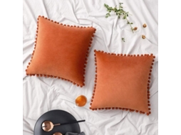 2026-funda De Almohada De Terciopelo Otoño Halloween Con Pompones 2ud 45x45cm Naranja Para Sofá Dormitorio Coche
