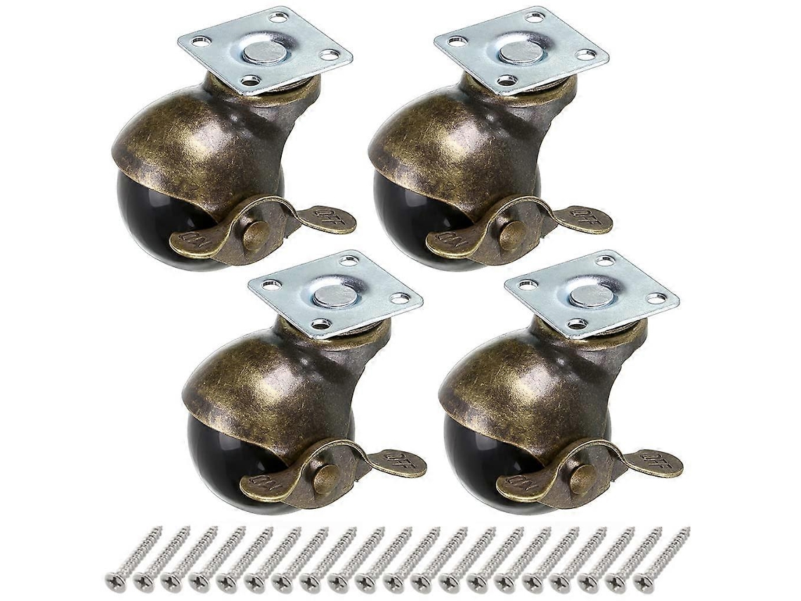 Rodas de Bola de Bronce de 50 Mm com Freio, Giratórias, Substituição para Móveis, Sofás, Cadeiras, Armários, 4 Peças