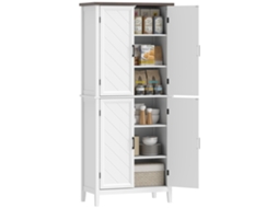 Aparador De Cozinha Com 6 Níveis, Armário De Cozinha, 4 Portas Em Espinha De Peixe E 4 Prateleiras Ajustáveis, 76x40x178,5cm, Branco