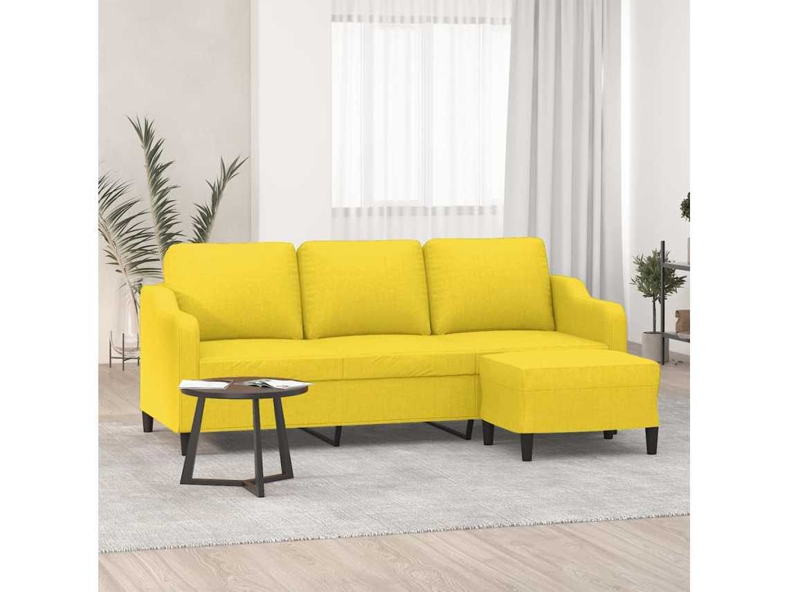 Vidaxl Sofá De 3 Lugares Com Apoio De Pés 180 Cm Tecido Amarelo-claro