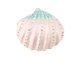 Caixa De Acessórios De Conchas Marítimas Antiga Com Fecho Esmalte Rosa Branco