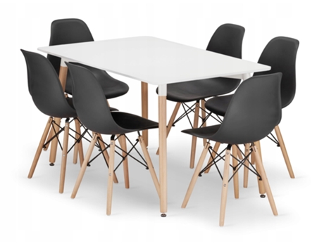 Conjunto De Mesa Retangular Branca Adria 120x80 6 Cadeiras Pretas Osaka Leobert
