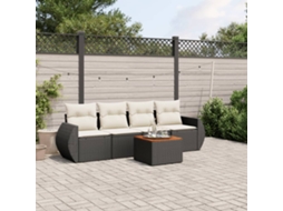 5 Pcs Conjunto Sofás De Jardim Com Almofadões Vime Pe Preto Dkd Home Decor
