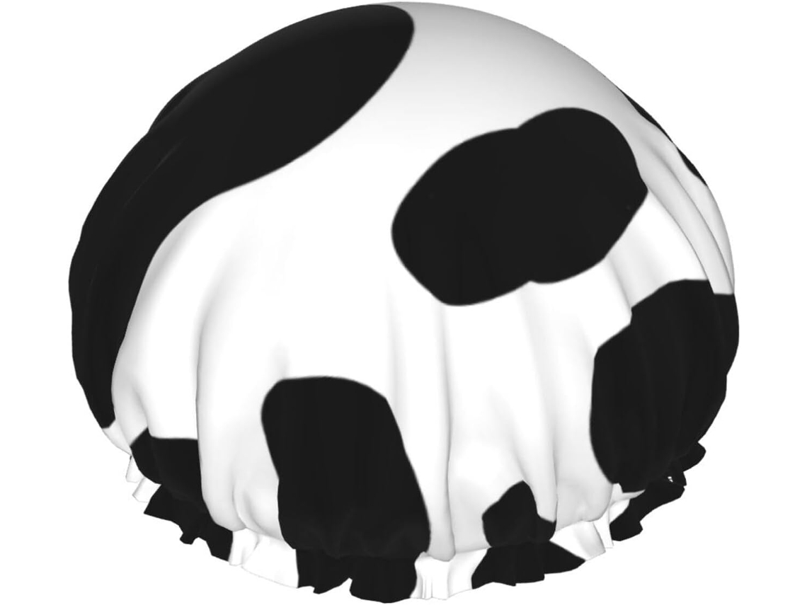 Touca De Banho Com Estampa Vaca E Bolinhas – Reutilizável, Dupla Camada, Essencial Para Viagens, Hotel, Salão De Beleza