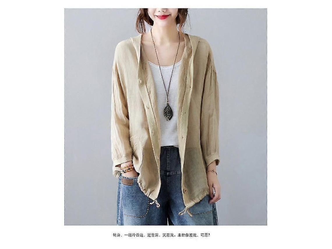 2026 cardigan de Lino e Algodão Leve Retro Feminino Solto Blusa de Protetor Solar Verão