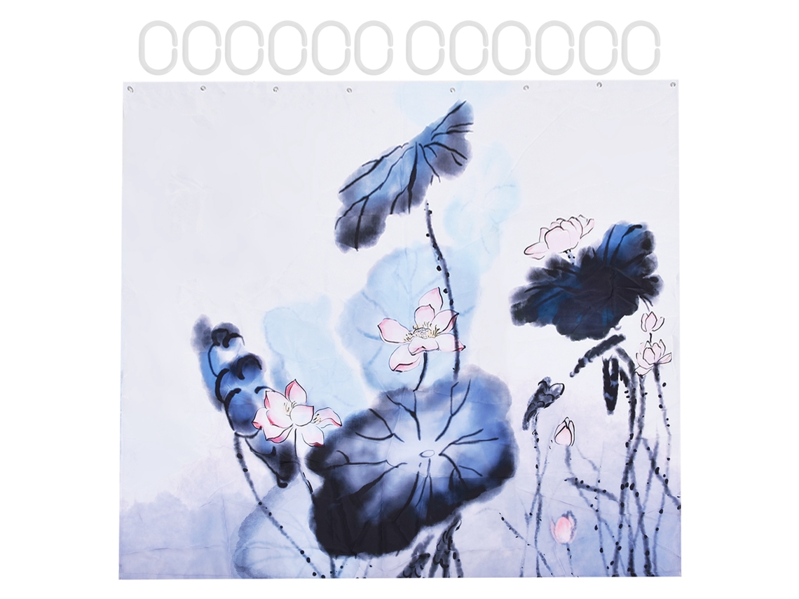 Cortina blackout à prova d'água floral com ganchos para banheiro quarto 180x200cm
